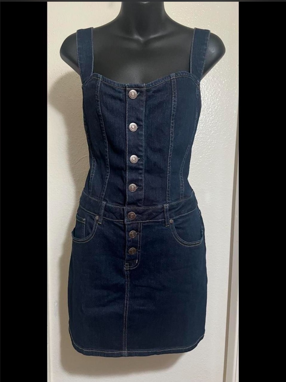 Shyanne Dark Blue Denim Button-Front Jeans Dress